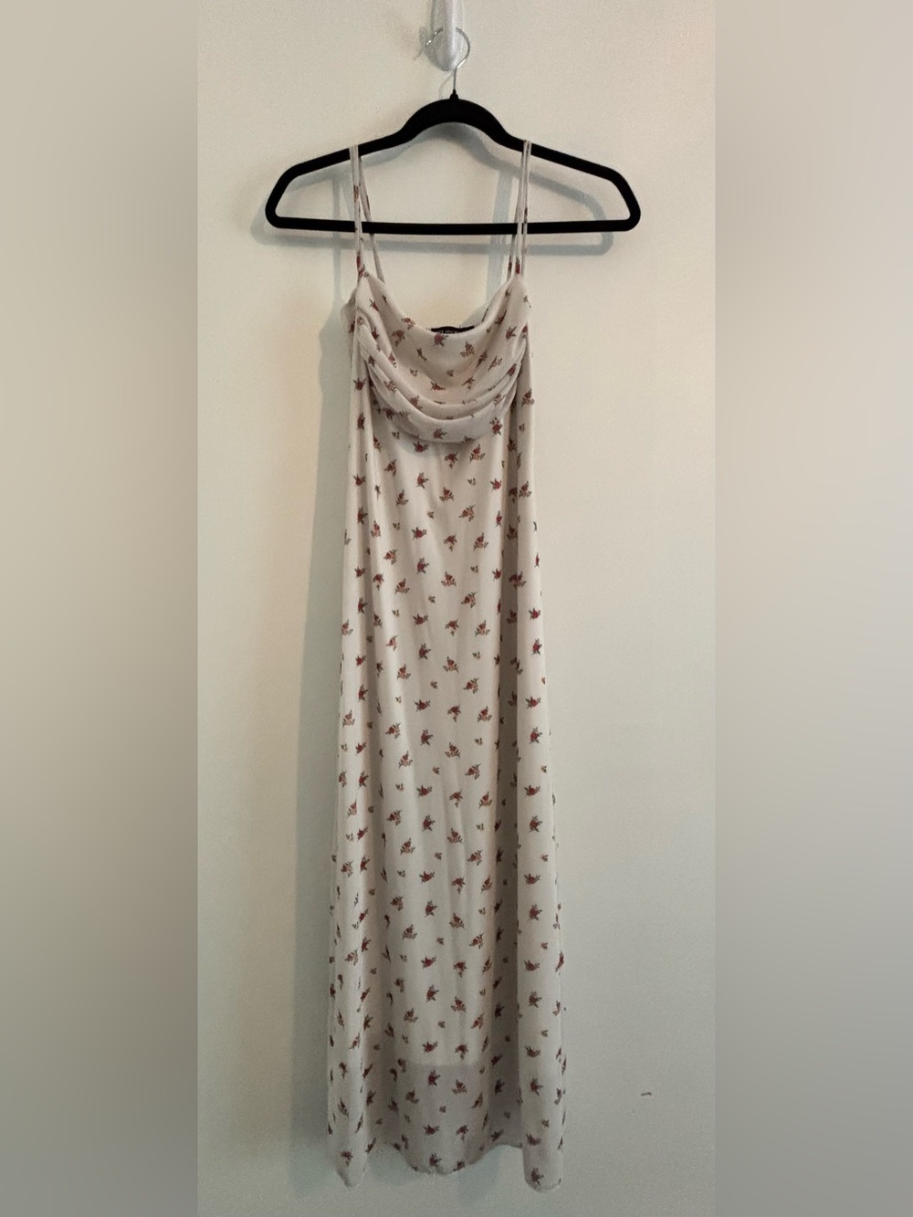 See You Monday Cowl Neck Floral Slip Dress in Cream with Red Rose Print